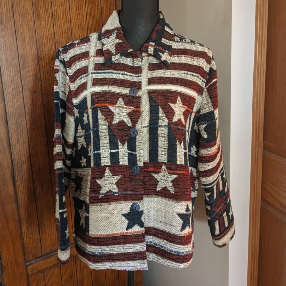 RESORT WEAR NORTH Patriotic Flag USA Blazer, Sz L, EUC!!!